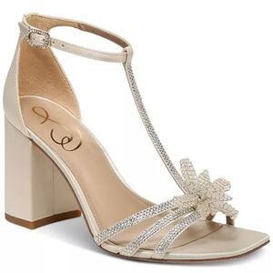 Sam Edelman Ivory Crystal T-Strap Block Heel Sandals